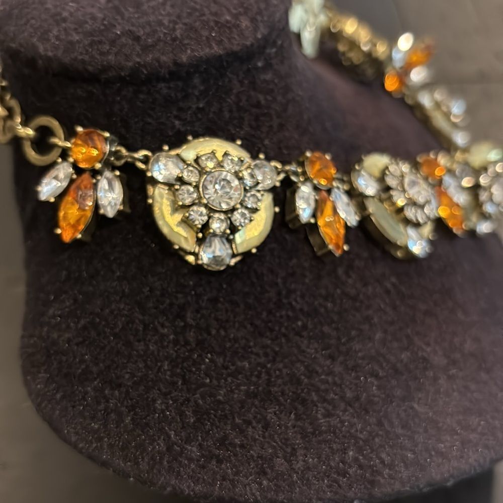 Joan Rivers Rhinestone Orange Bronze Tone Statement Cluster Necklace Floral Bee - Picture 7 of 10